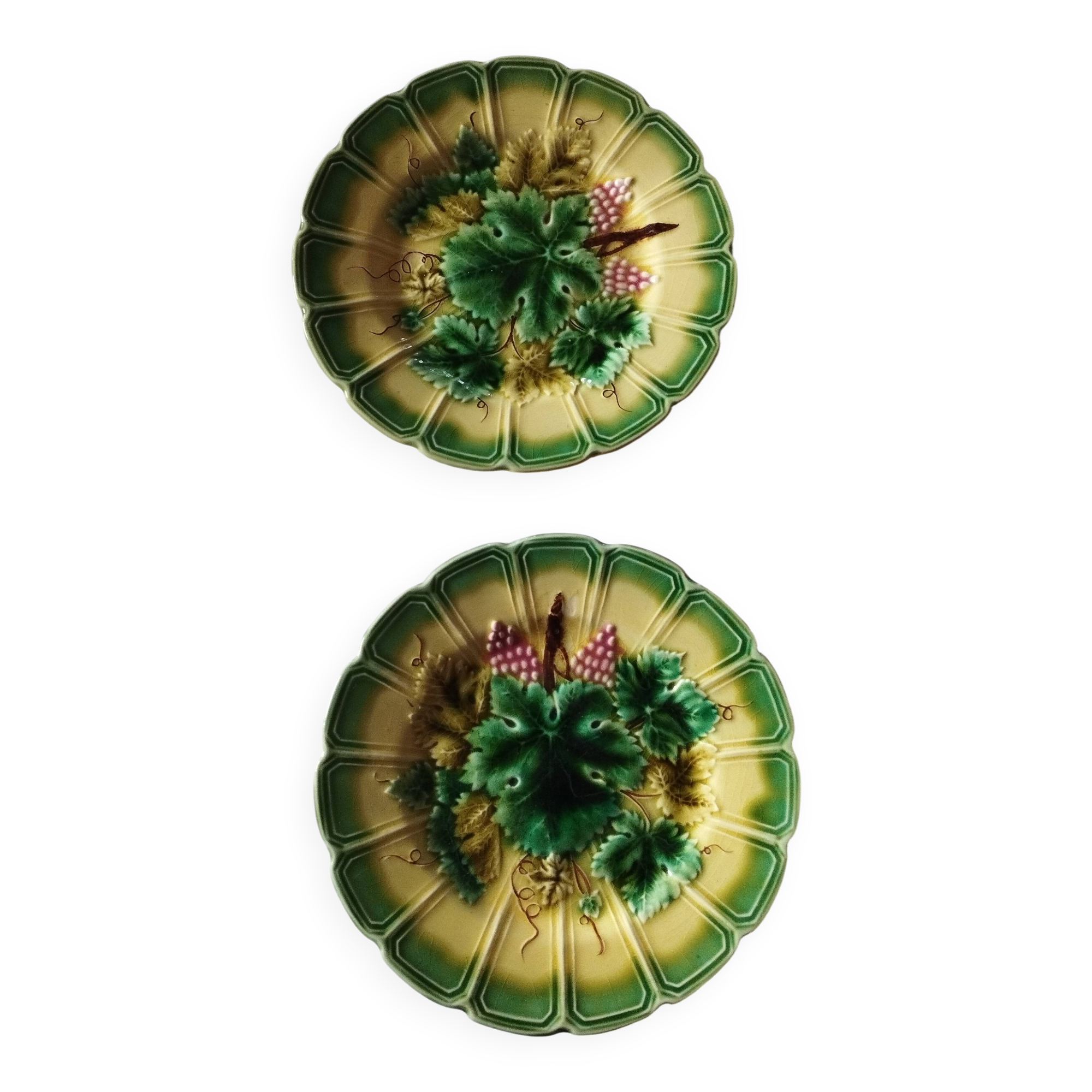 Majolica earthenware dessert plates Sarreguemines