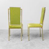 Set of 4 vintage metal and green velvet chairs, 1970s modernist