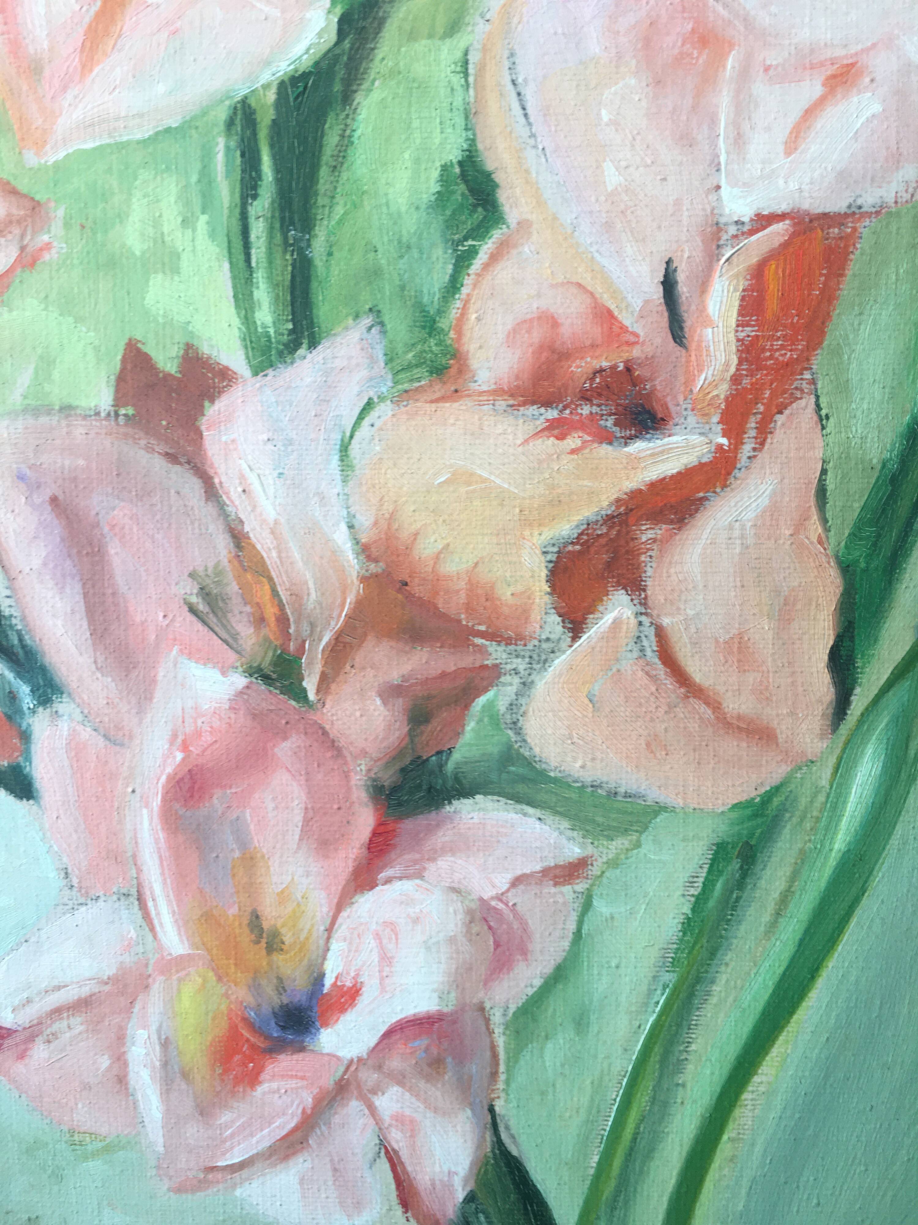 Painting "Bouquet of Pink Glaïeuls of the Garden" Flowers