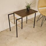 Vintage vinyl serving trolley in wood and gold metal