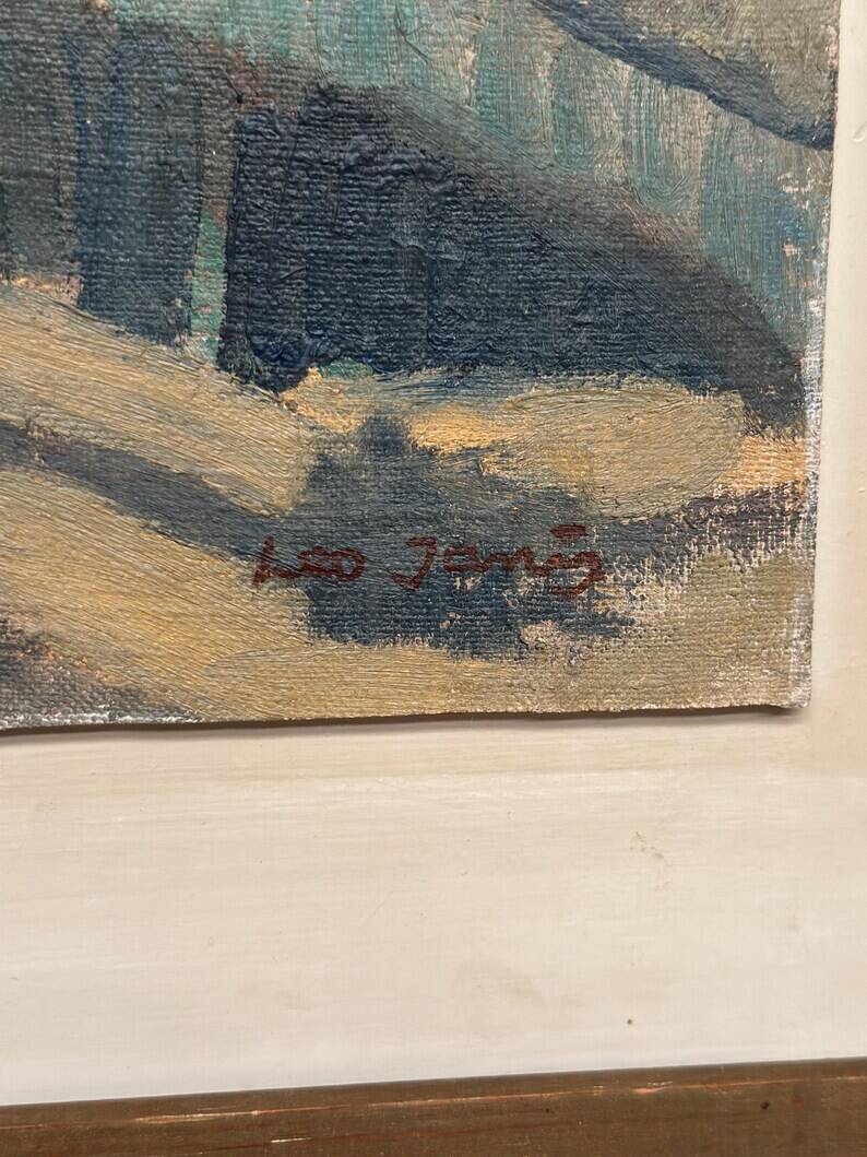 Original Swedish Oil on Panel - "Water Landscape" by Leo Janis - Signed - Vintage and Framed - 59 × 49 cm (23.2" × 19.2")