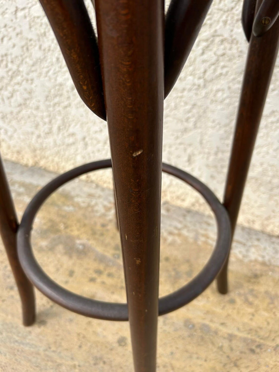 Tabouret de bar vintage en bois & cannage