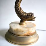 Patinated bronze lamp and marble in Hollywood Regency Style