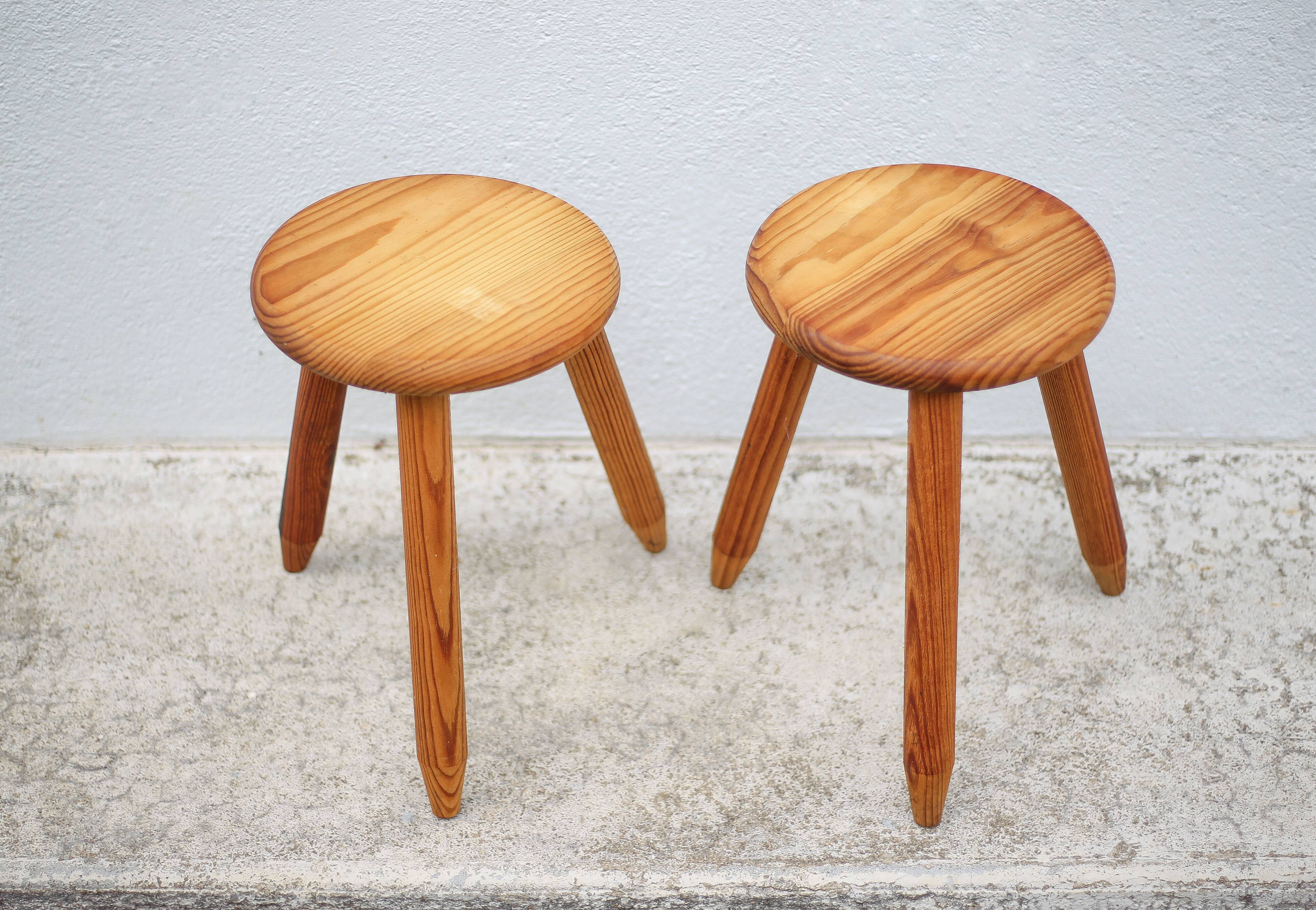Pair of vintage stools, wooden stools, tripod stools, side stools, plant holders