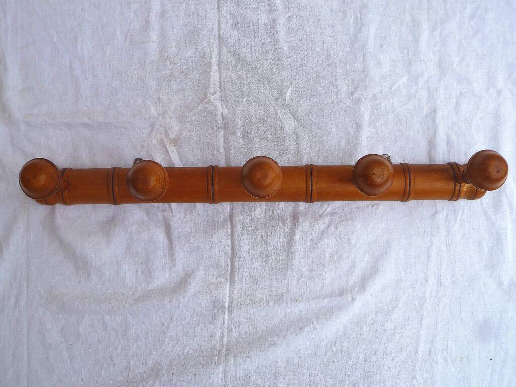5-stud wooden wall hook, vintage