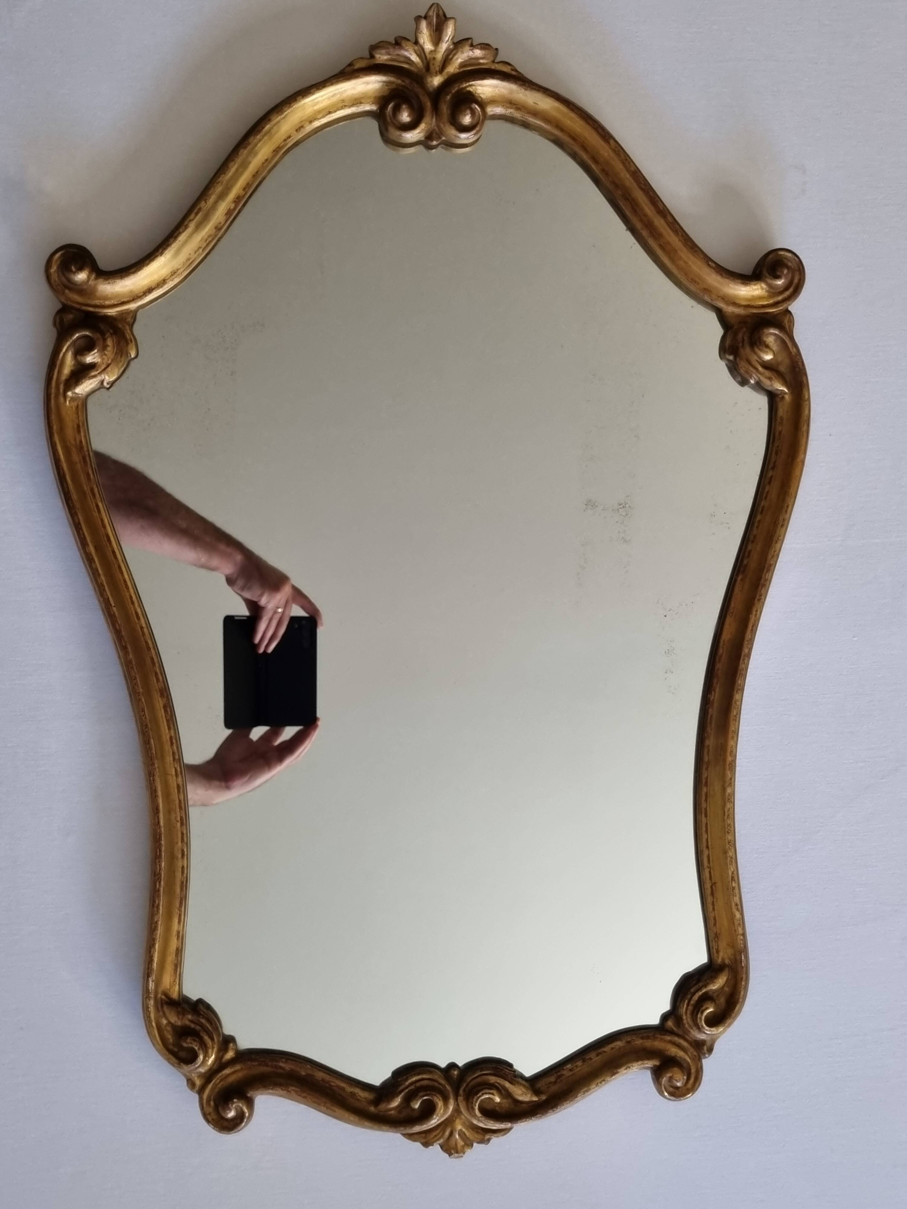 Vintage rocaille style mirror in stucco and wood 80 cm