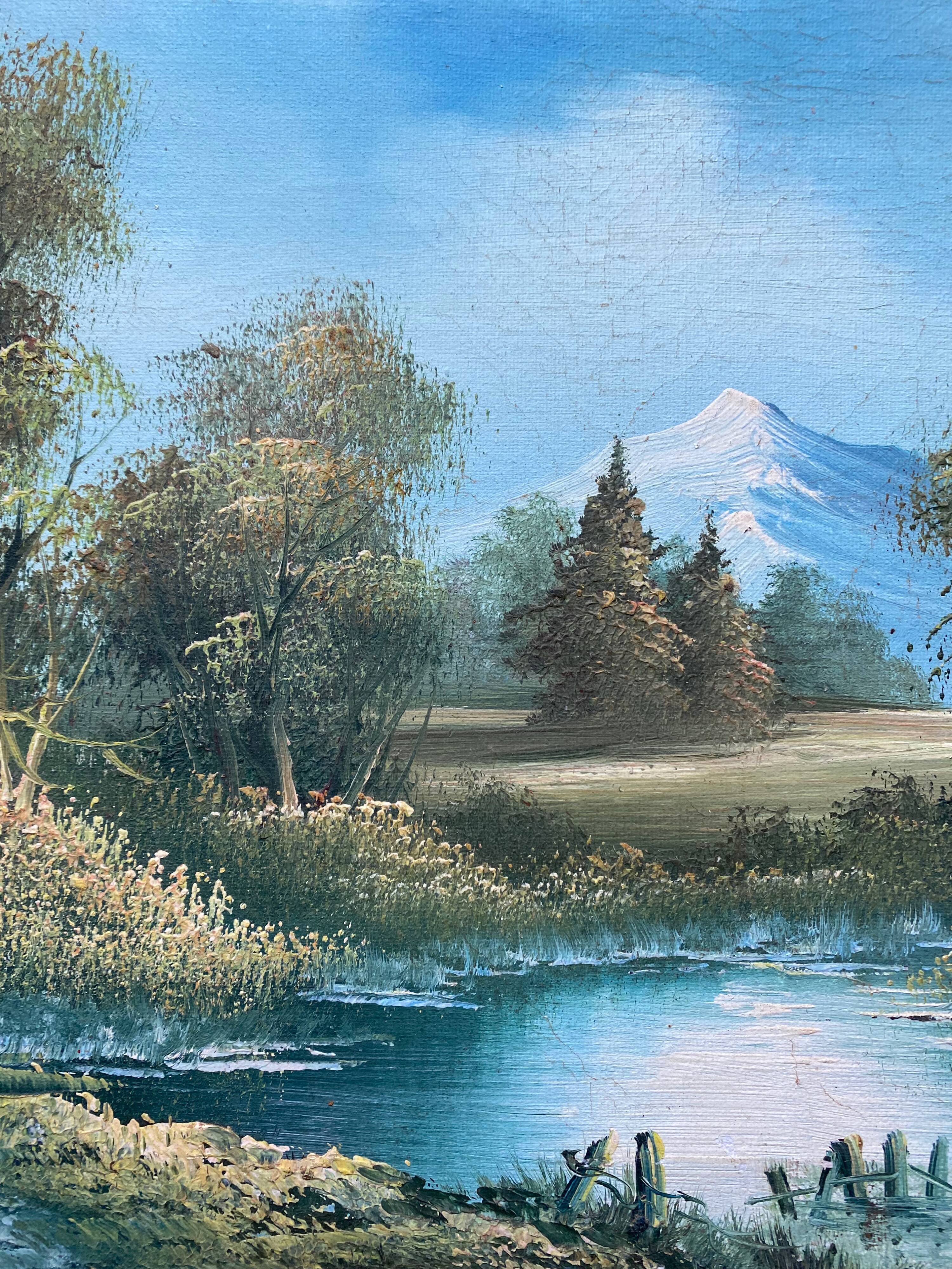 Table hst mountain lake landscape with chalets