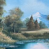 Table hst mountain lake landscape with chalets