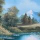 Table hst mountain lake landscape with chalets