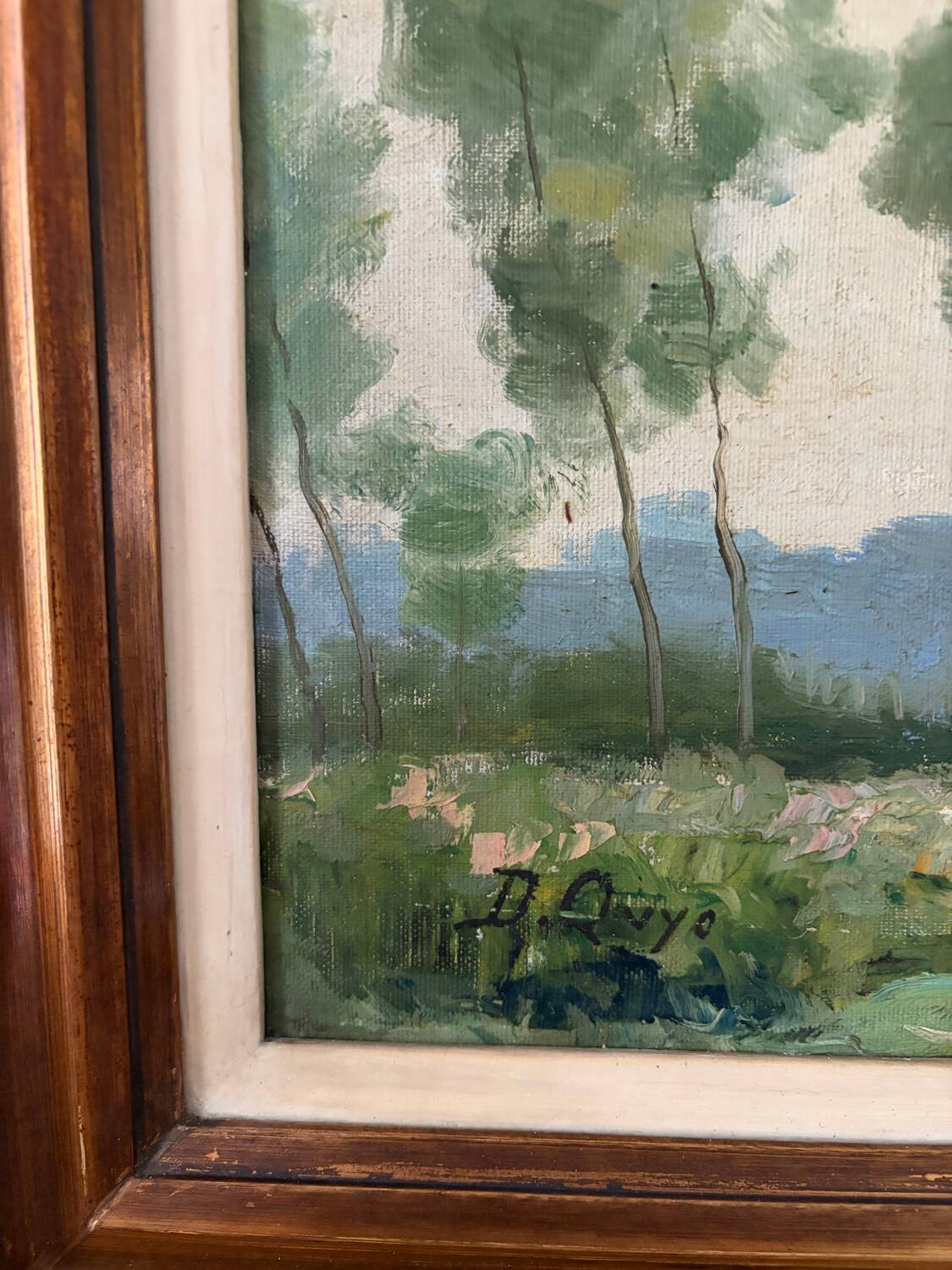 Oil on canvas Landscape with large trees, signed D. Qvyo