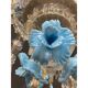 Lustre vénitien contemporain en verre de Murano transparent et doré avec feuilles et fleurs turquoises