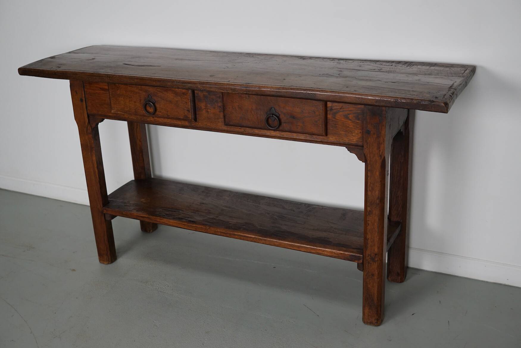 Antique French Rustic Farmhouse Oak Side Table, 19th Century