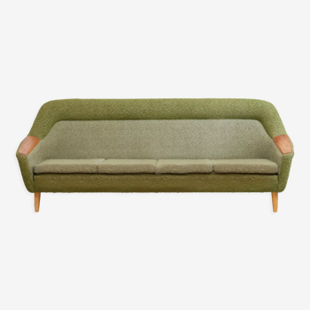 Vintage olive boucle sofa, 1970's norway