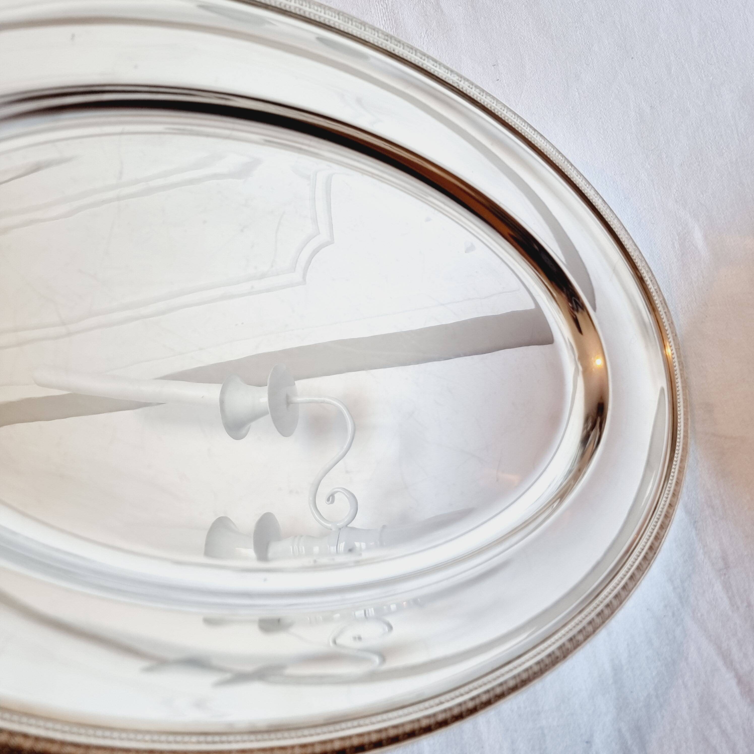 Oval silver metal tray Christofle Gallia Malmaison model