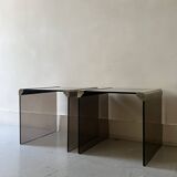 Design bedside table in metal & smoked glass, Roche Bobois 1970.