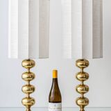 Pair of Swedish Mid-Century Brass Bobbin Table Lamps by Aneta, circa 1960