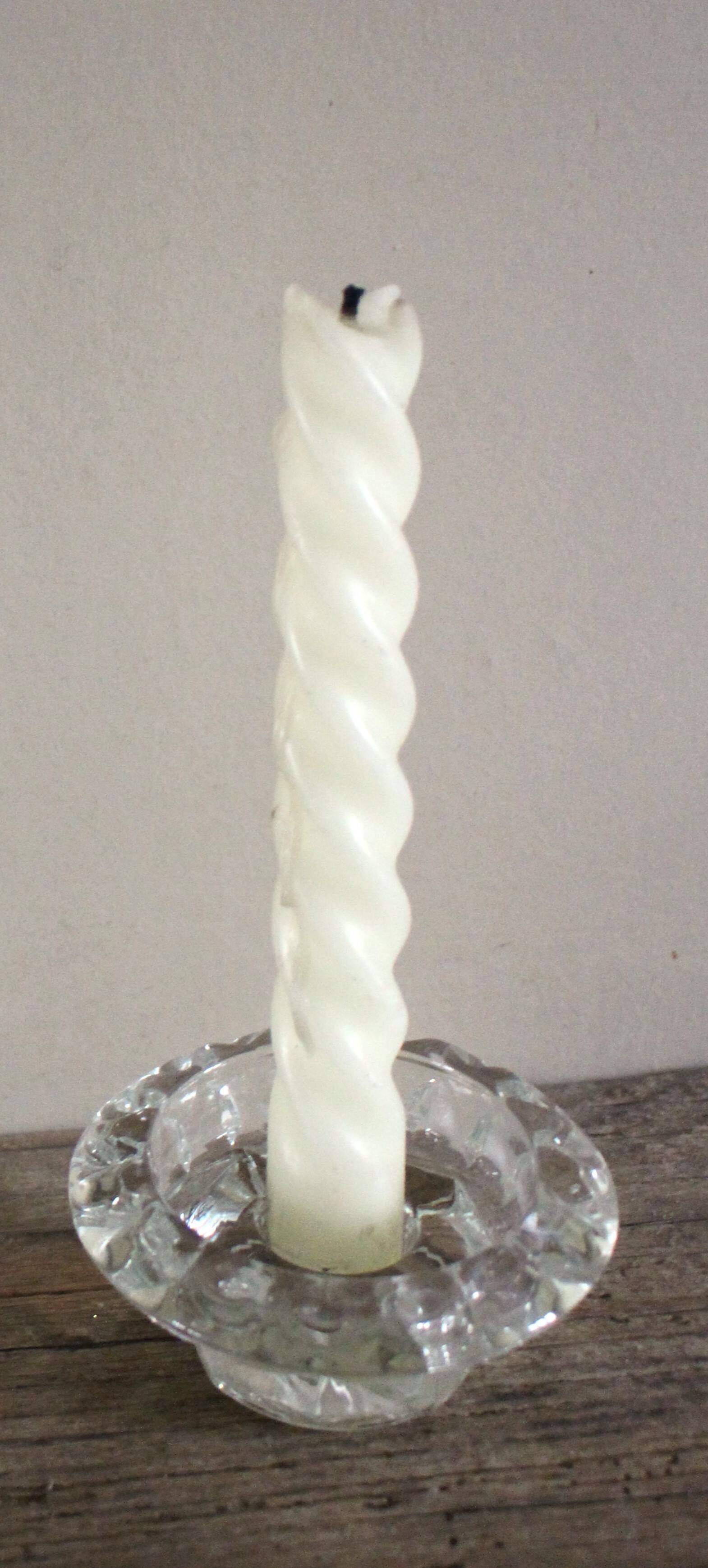 Set of 2 vintage glass candle holders with flower carving