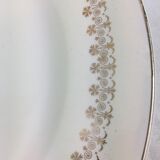 Antique round dish in opaque white and gold ceramic made in France Digoin