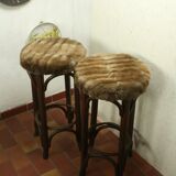 Two vintage folded wooden bar stools