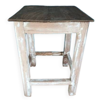 Solid wood stool square seat patinated feet