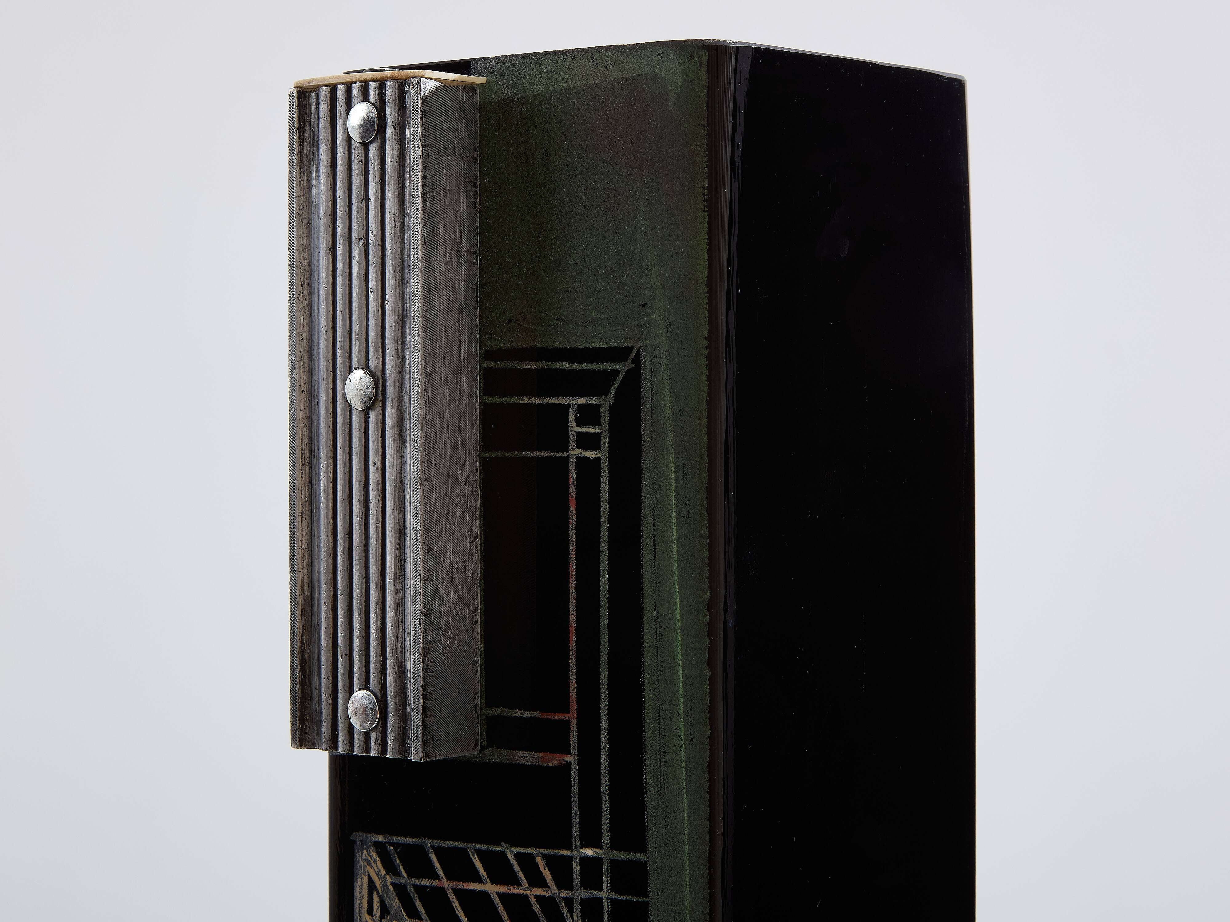 Art Deco vase in black green opaline glass Anatole Riecke 1939