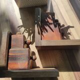 Set of 2 vintage wooden cube and olive bookends