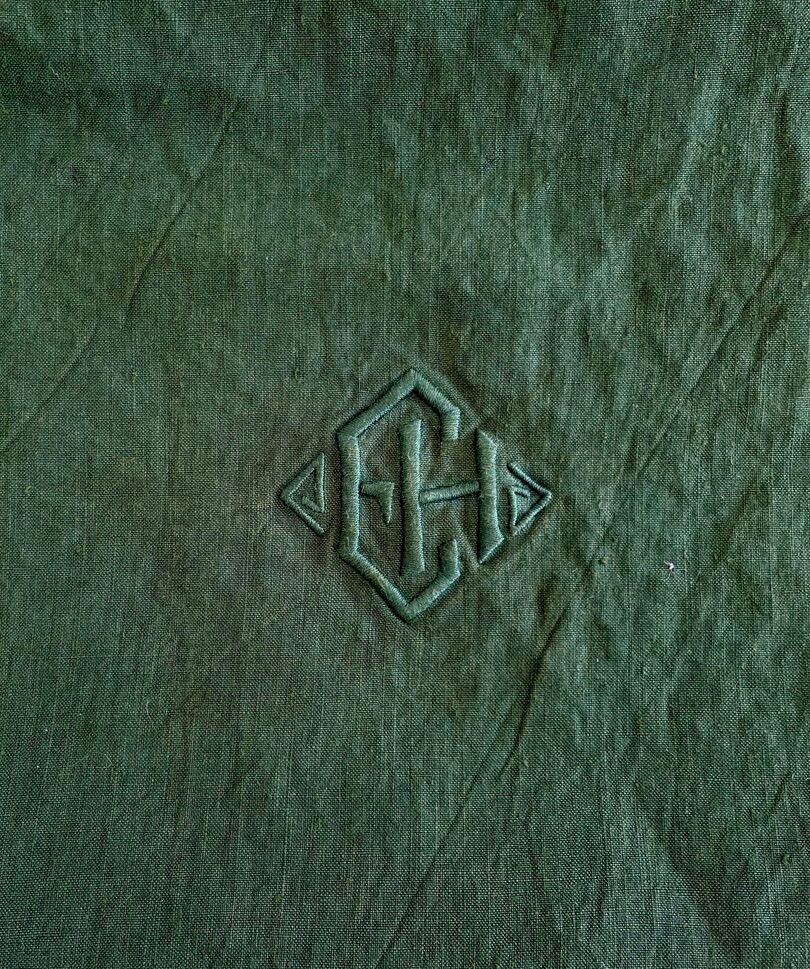 Set of 8 monogrammed fir green towels EH - 65x61cm - linen