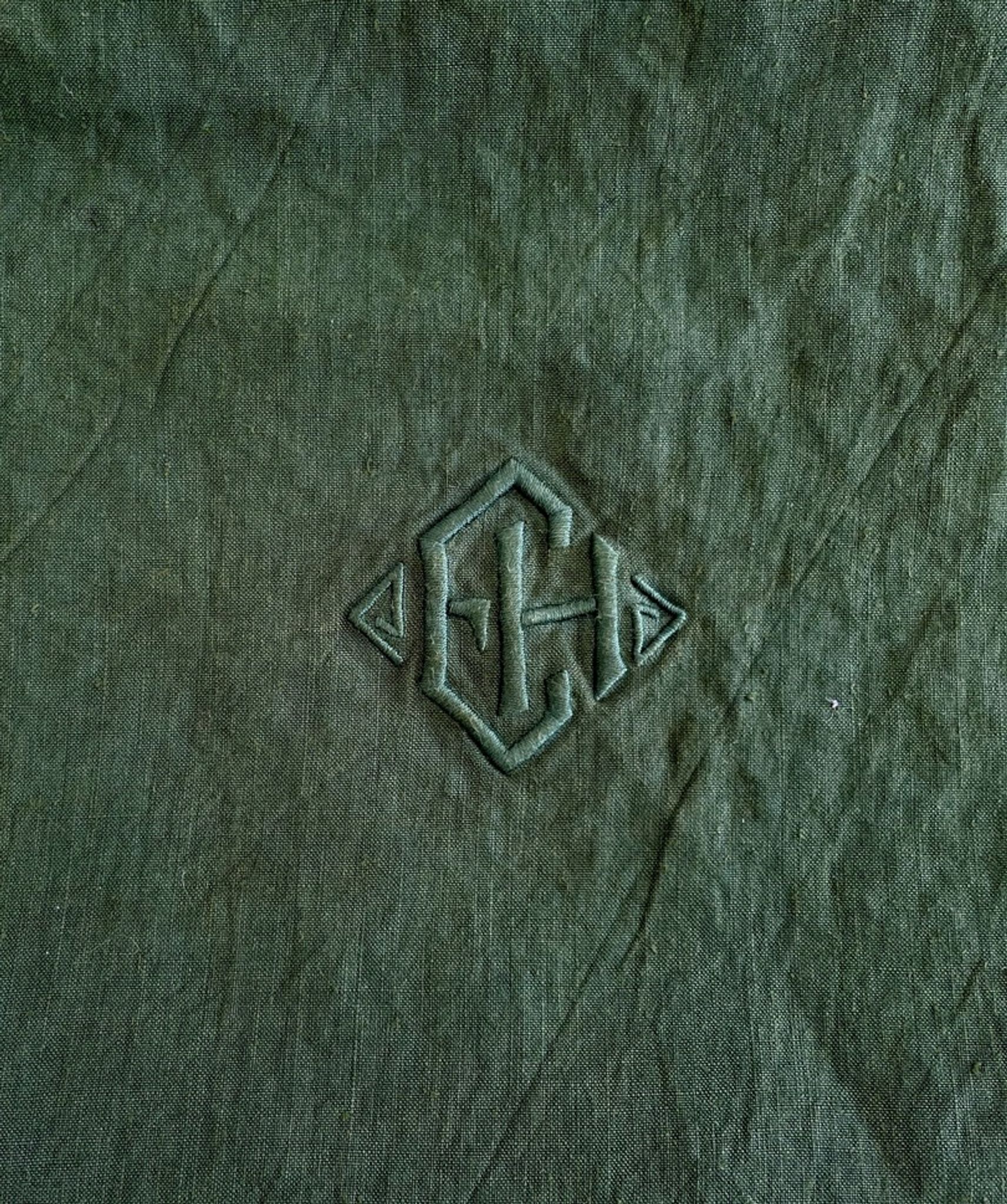 Set of 8 monogrammed fir green towels EH - 65x61cm - linen