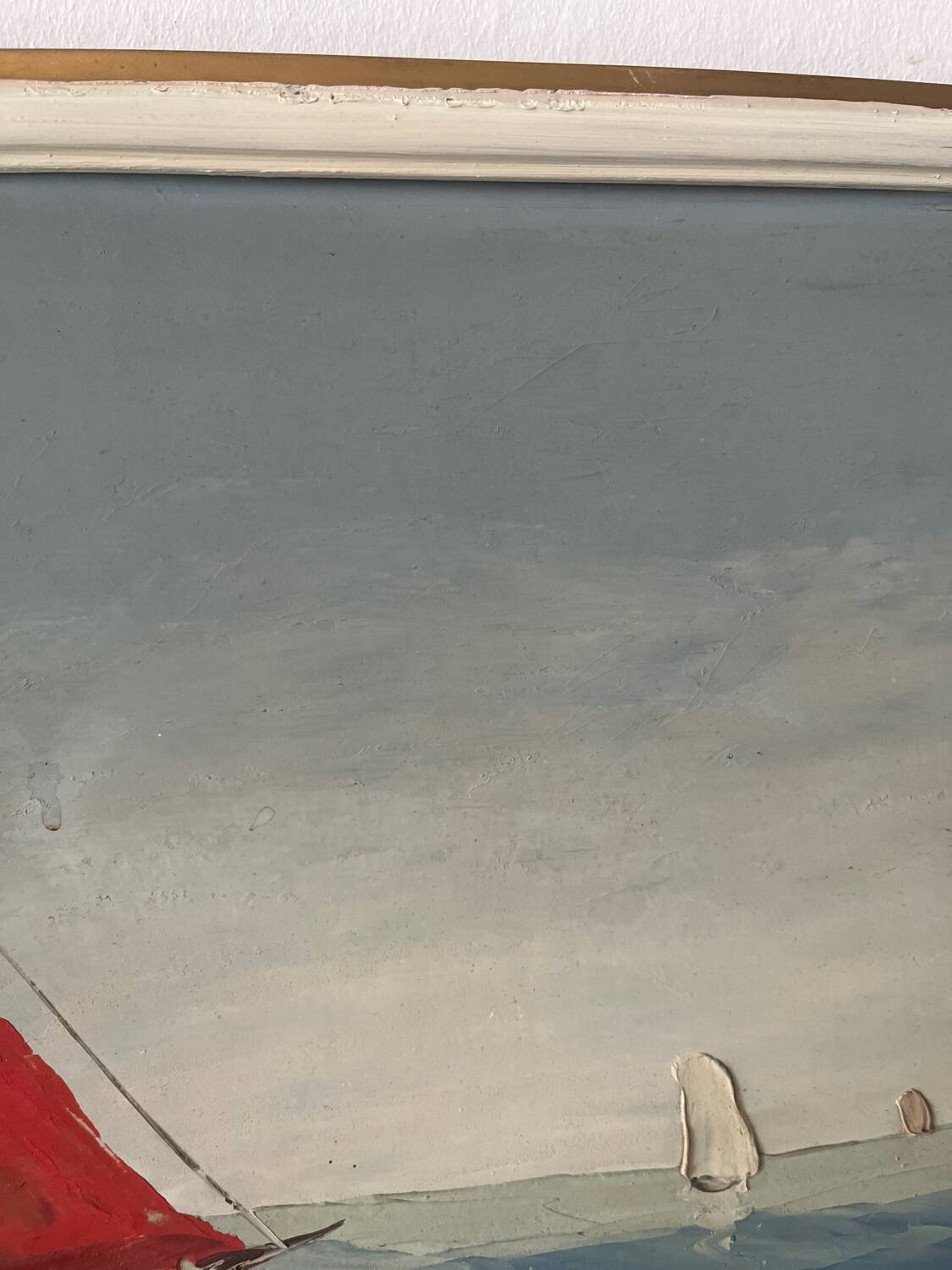 Marine, "Red Sail" technique with knife on panel signed Riccy.