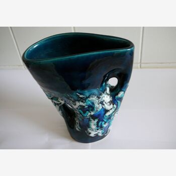 Type Blue Vase vallauris done hand signed