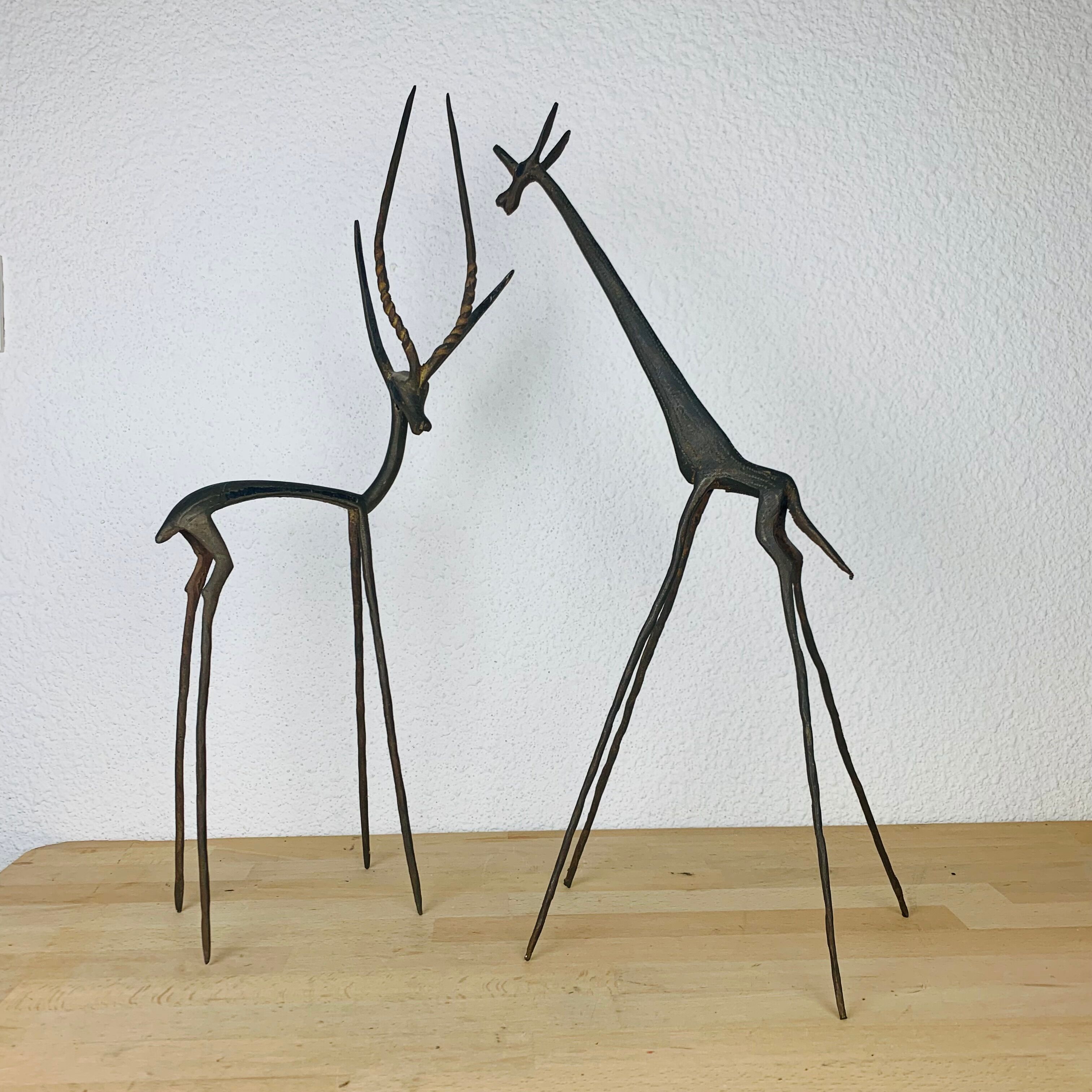 Duo gazelle and giraffe in brass 60 cm XXL vintage