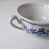 Set of 4 large cups with sky blue handles with Royal navy blue decoration signed salins Ségur ceramic France