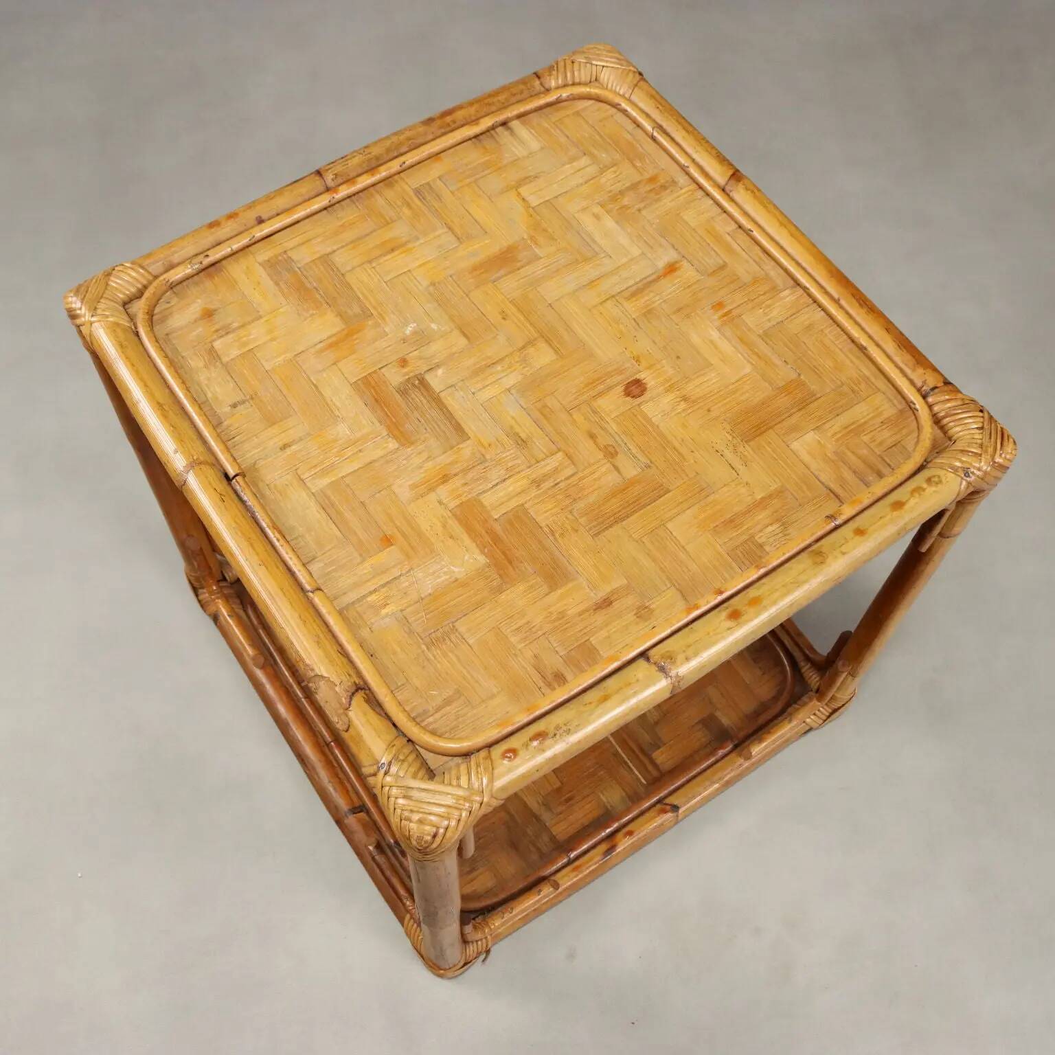 Vintage coffee table in wicker and bamboo, Italy, 1970s-1980s.