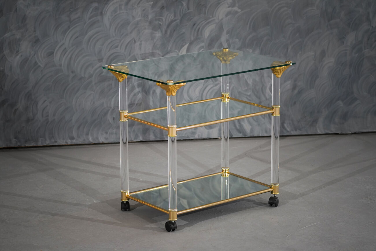 Vintage brass and lucite serving trolley, France 1960s