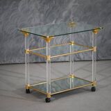 Vintage brass and lucite serving trolley, France 1960s