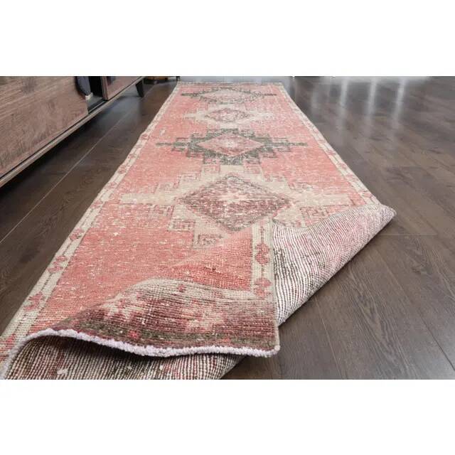 1970s vintage Turkish Oushak handmade wool cotton red area rug 89x344