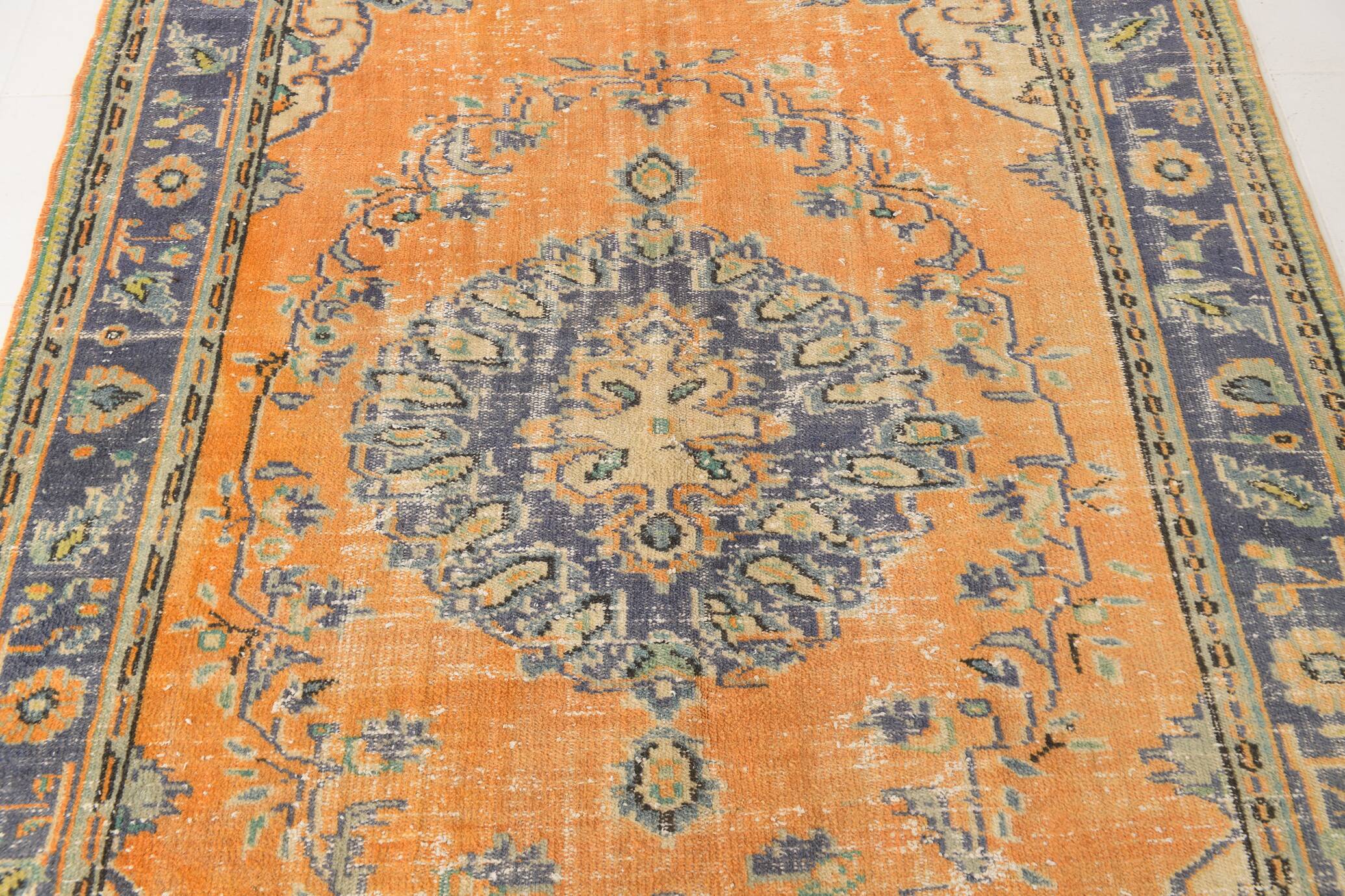 6x9 Pumpkin Orange Turkish Vintage Rug, 187x271 Cm