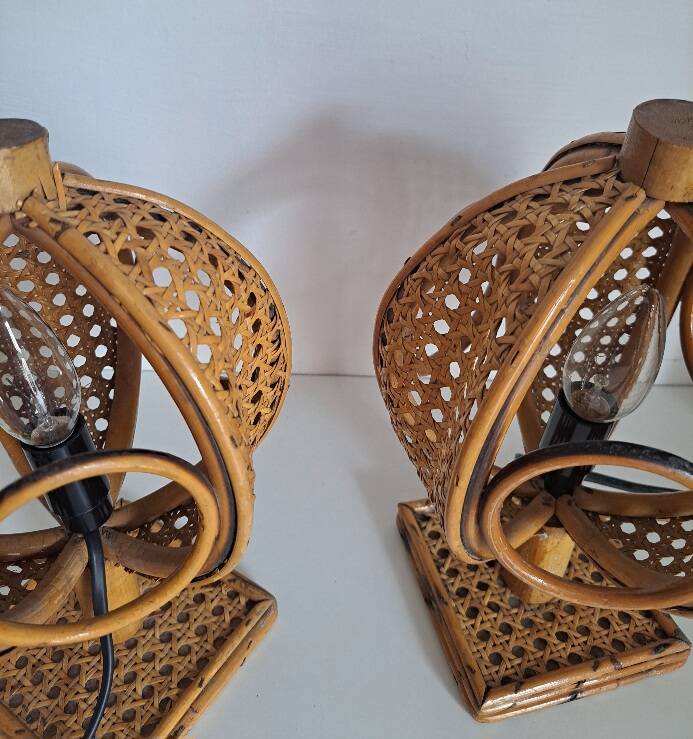 Pair of bamboo bedside lamps