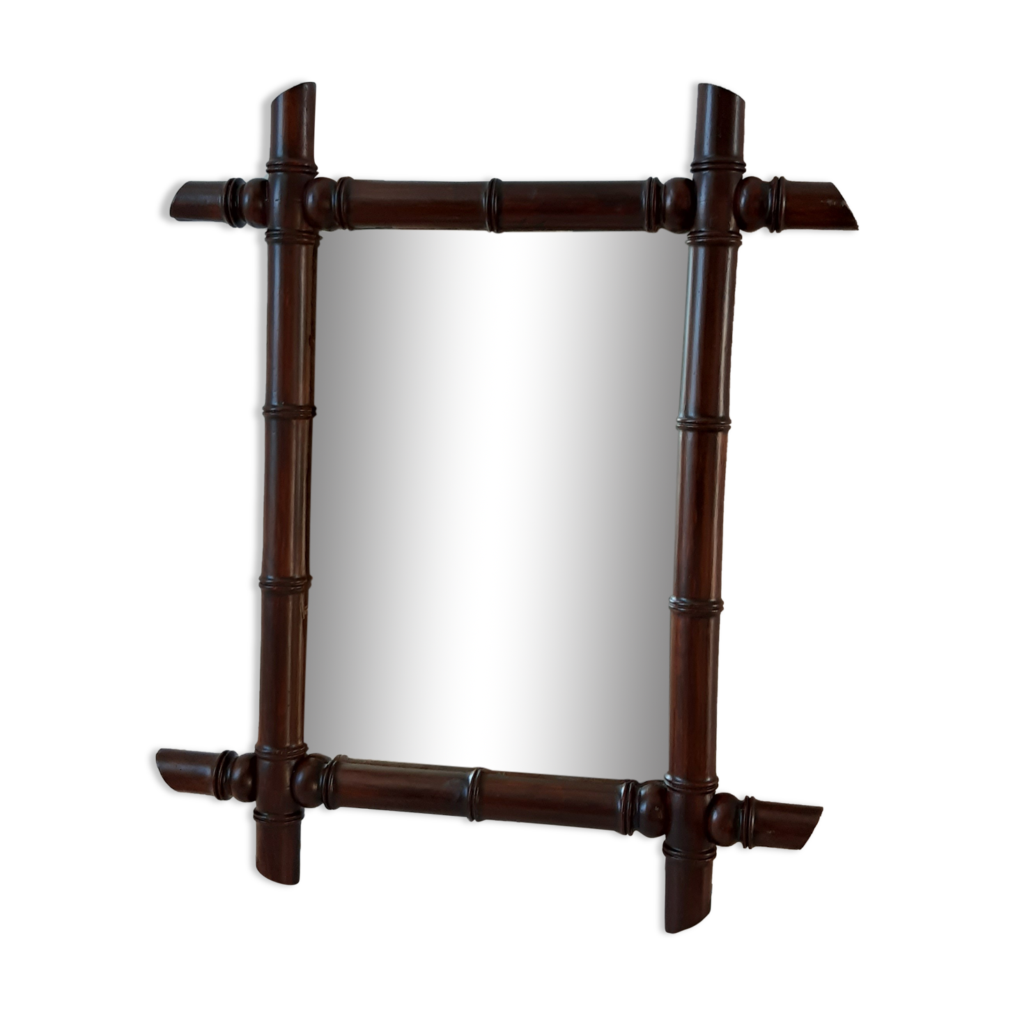 Barber mirror in solid oak bamboo way 30s-40s, 60x50 cm