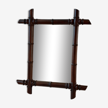 Miroir de barbier en chêne massif façon bambou, années 30-40, 60x50 cm