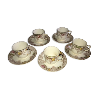5 Guipure Luneville coffee cups with saucers