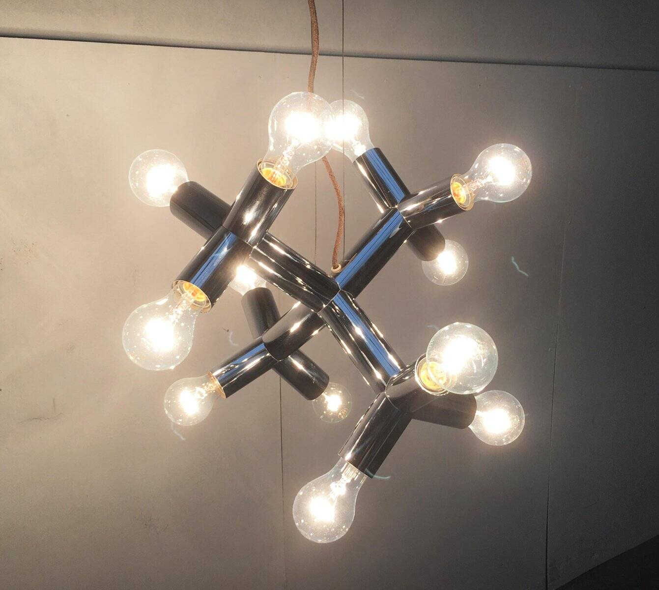 Atomic 12 HL suspension light in Espace style, mid-20th century, Austrian, by J.T. Kalmar, 1960s.