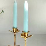 Pair of VINTAGE solid BRASS Flower CANDLE HOLDERS