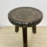 Hand carved solid oak brutalist stool , 1970s