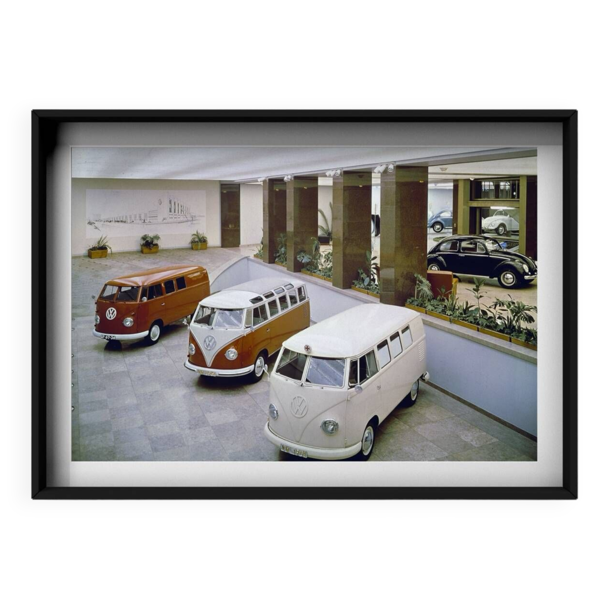 Tirage d’art, showroom Volkswagen, années 1960, couleurs originales