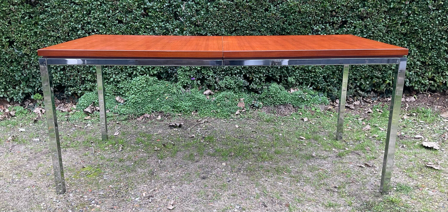 Vintage teak and chrome metal dining table