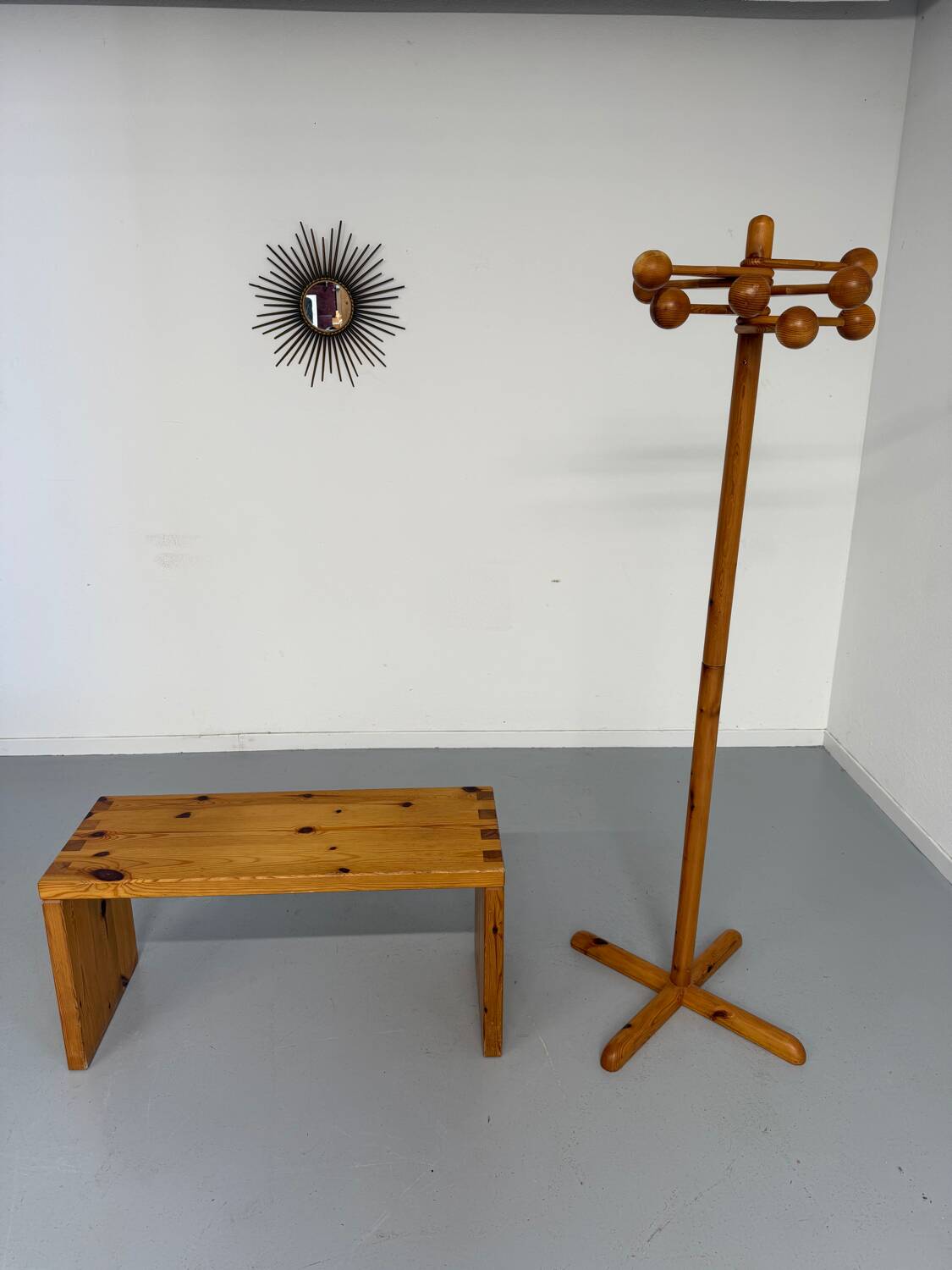 Vintage solid pine coat rack designed by Reiner Daumiller from the 1970s.