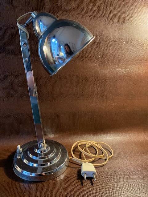 Old Art Deco desk lamp, in chrome metal-1950