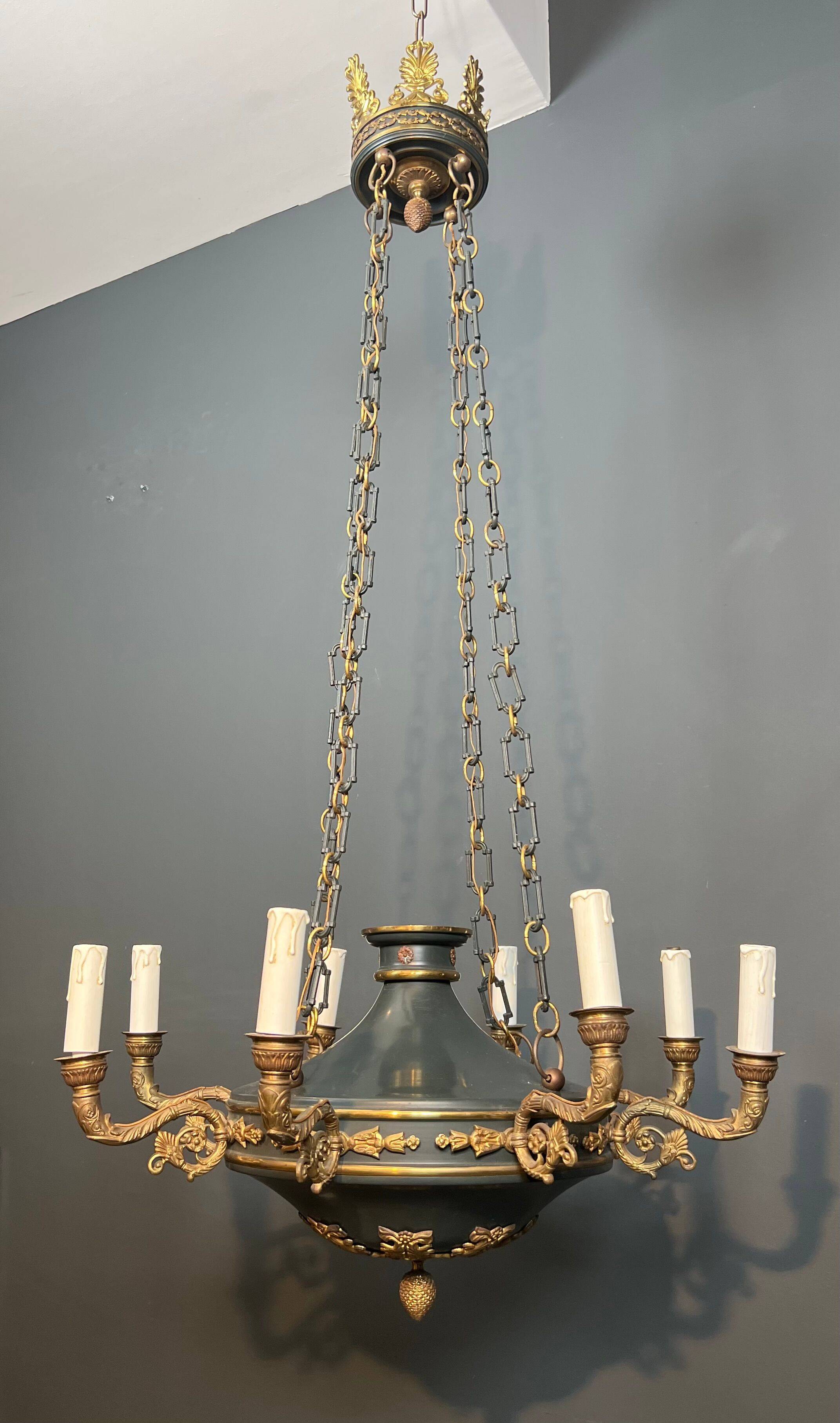 Important lustre de style Empire en bronze et tôle verte