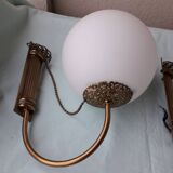 Pair of metal and opaline wall lights